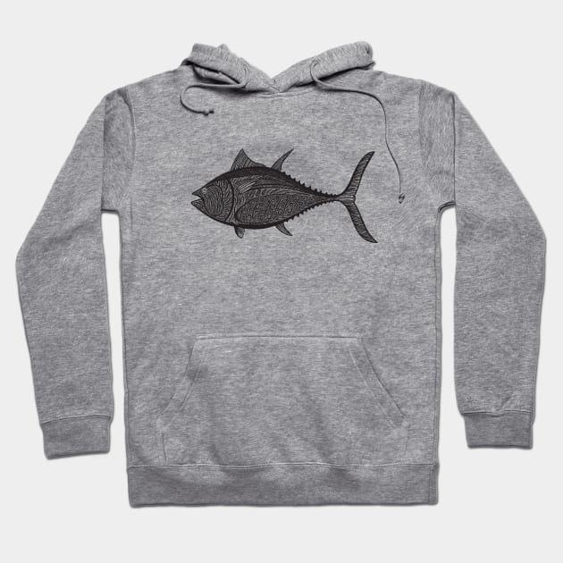 Bluefin Tuna Ink Art - cool detailed fish design - on white Hoodie by Green Paladin